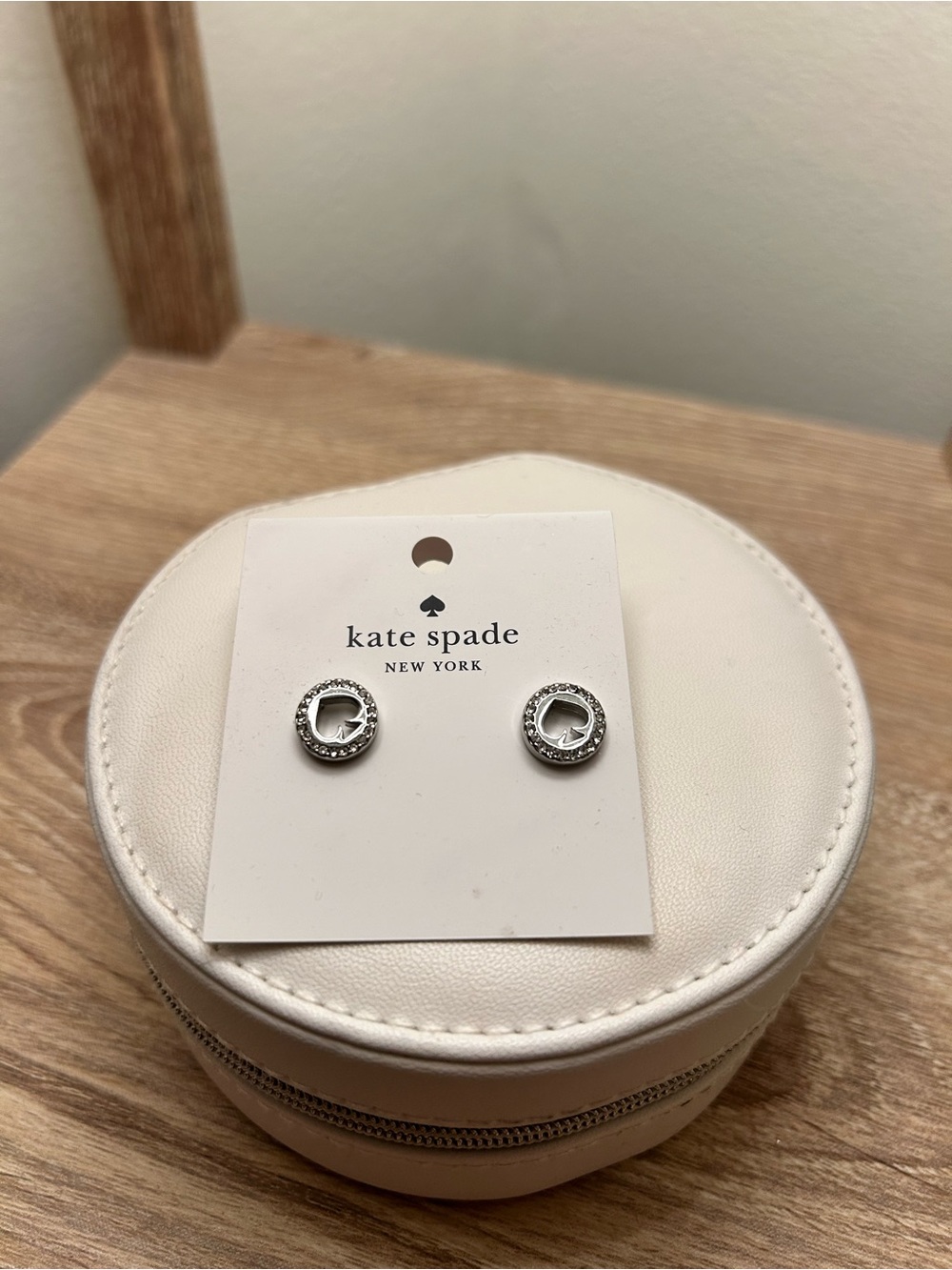 kate spade Silver Crystal Round Stud Earrings - White